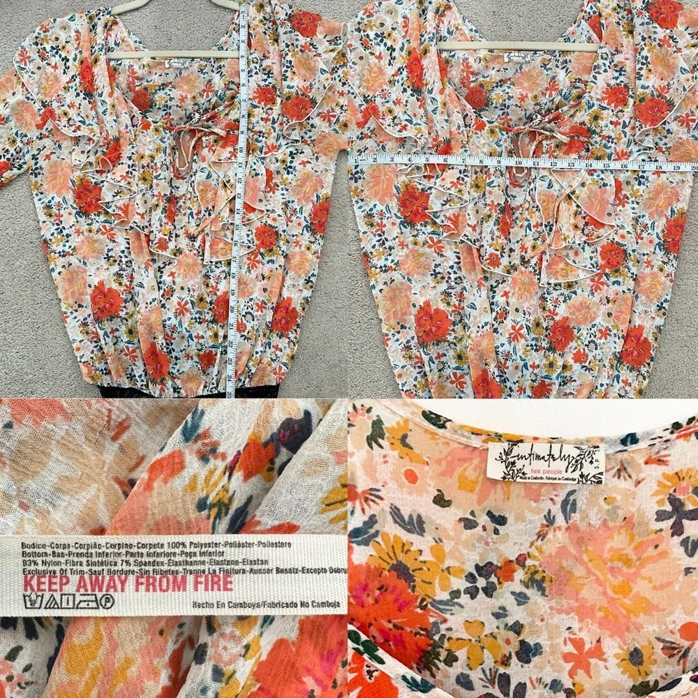 Free People Intimately Free Say It To Me Orange and Cream Bodysuit-Floral Blouse